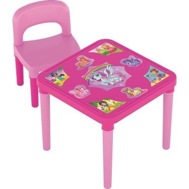 Imagem de Conjunto Mesinha e Cadeira Infantil Unicórnio com Adesivos e Espaço Lateral GGB Plast