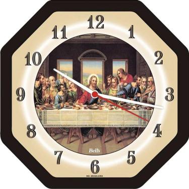 Imagem de Relógio de Parede Oitavado Santa Ceia 22cm Design Clássico com Ilustração Religiosa Preto