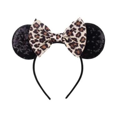 Imagem de Tiara De Orelhas De Leopardo Para Meninas, Faixa De Cabelo Com Laço Mo