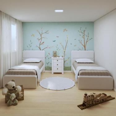 Imagem de Kit Quarto Infantil 3 Peças com 2 Camas de Solteiro e Mesa de Cabeceir
