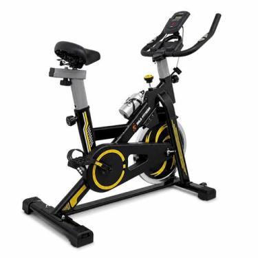 Imagem de Bicicleta Spinning Ergométrica 13 Kg Preta e Amarela Roda de Inercia a