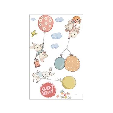 Imagem de WSWJDW Adesivos de parede de desenho animado para quarto de bebê balão de coelho adesivos de decoração de porta de criança decalque de parede de vinil à prova d'água