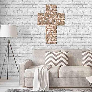 Imagem de Quadro Decorativo Oração Pai Nosso em Cruz 3mm Vazado - Mdf Cor:Natural