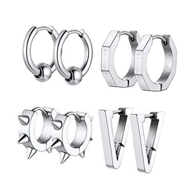 Imagem de Brincos masculinos GoldChic Jewelry 1 – 4 pares, aço cirúrgico, hipster, gótico, pequeno pico/triângulo/ocágono/lâmina/parafuso/argola redonda, brincos, hipoalergênico para orelhas