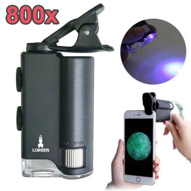 Imagem de Microscópio Lupa Aumento 100x Celular Luz UV E Branca Lorben