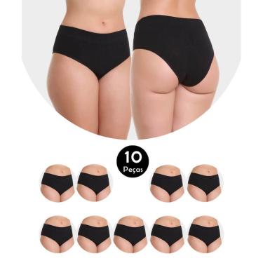 Imagem de Kit 10 Calcinha Cós Alto Cintura Alta Em Algodão Cotton Silvana Preto