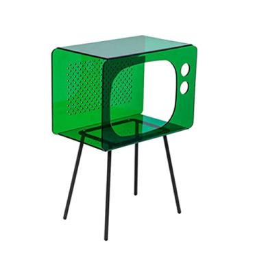 Imagem de Criados-mudos Square High Foot Bedside Table Modern Bedside Table Acrylic Storage Cabinet Sofa Side Table Creative Light Luxury Bedside Table Mesas de cabeceira para quarto (Color : Green)