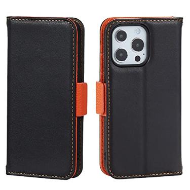 Imagem de GSYH Capa flip para iPhone 13 Pro Max, Capa carteira de couro legítimo Slots para cartão Kickstand TPU à prova de choque Capa fólio magnética compatível com iPhone 13 Pro Max 17 cm, preta