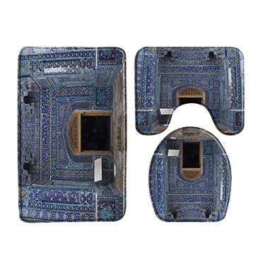 Imagem de Tapetes de banho de luxo para chuveiro 3 peças conjuntos de tapetes de banheiro antiderrapantes para construção retrô decoração de banho capa de banheiro almofada em forma de U, 33601J, 450MMx750MM