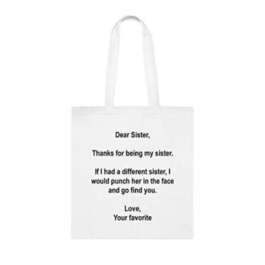 Imagem de Bolsa Tote Sister Dear Sister Tote bag, presente para irmãs, para irmãs, presente para a melhor irmã, bolsa de ombro irmã, bolsas reutilizáveis para irmãs, presente para irmã e irmão s, Branco