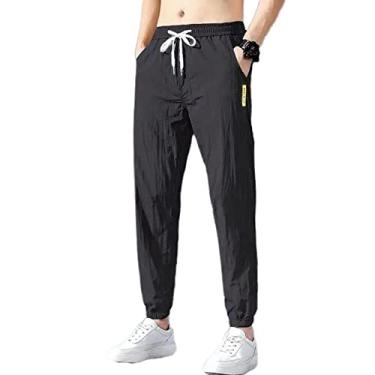 Imagem de NP Summer calça fina masculina confortável stretch calça cinza preto cor, Preto, Medium