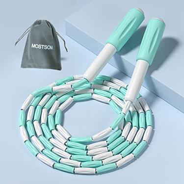 Imagem de Corda de pular para crianças, corda de pular com contas macias, comprimento ajustável, cordas de pular básicas para fitness, escola, equipamento de exercícios para crianças, mulheres, homens, perda de peso perfeita 2,2 m (verde)