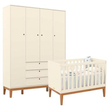 Imagem de Berço Americano e Guarda Roupa Unique 4 Portas Off White Eco Wood - Matic