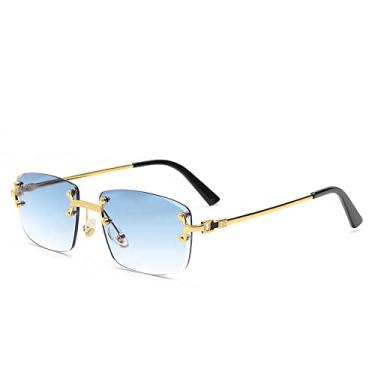 Imagem de Óculos de sol de metal com lente gradiente azul masculino feminino designer de luxo sem aro pequeno quadrado óculos de sol para homens sem moldura, C14, A