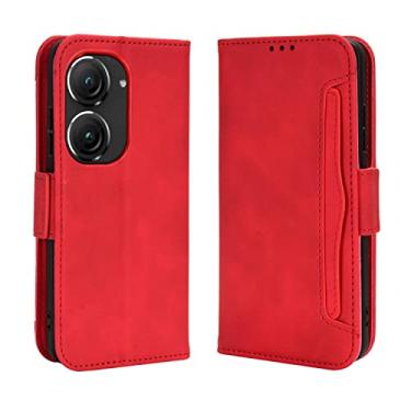 Imagem de 2022 Capas carteira para Asus Zenfone 9 capa com fecho magnético capa flip para Asus Zenfone 9 Zenfone9 capa de telefone com compartimento para cartão de couro (vermelho, Asus Zenfone 9)