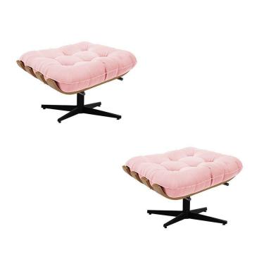 Imagem de Kit 02 Puffs Giratório Costela Suede Rosa Bebê