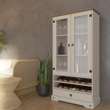 Imagem de Cristaleira 2 Portas 1 Gaveta com Adega Smile Móveis Serpil Creme/Carvalho