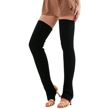 Imagem de Tingpai Meias de ioga fe nas de salto aberto com nervu s tricotadas na coxa aquecedores de perna alta pa dançar balé e relaxar