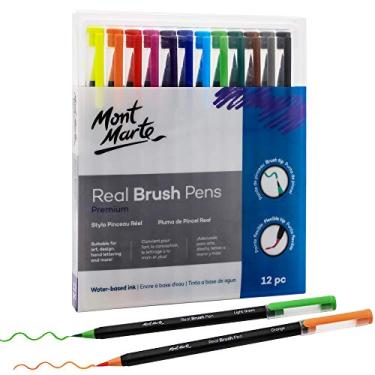 Imagem de Mont Marte Canetas pincel de aquarela premium, conjunto de 12 peças para colorir artistas, ponta de pincel super flexível, perfeita para criar uma variedade de traços, ideal para arte, design, letras