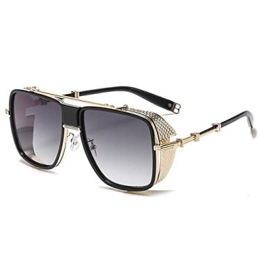 Imagem de Óculos de sol de armação oca de grandes dimensões para homens, liga vintage punk, óculos de sol femininos chiques, tons frios, cinza duplo dourado, tamanho único