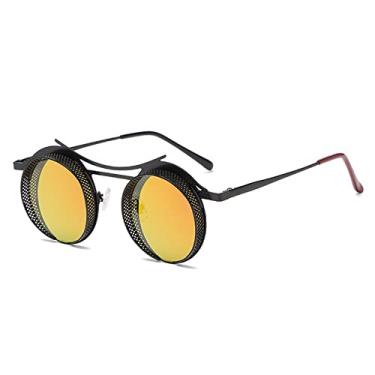 Imagem de Óculos de sol redondos de liga de armação de rede exclusivos para mulheres vintage luxo steampunk óculos de sol masculino hip hop óculos tons punk, preto vermelho, tamanho único