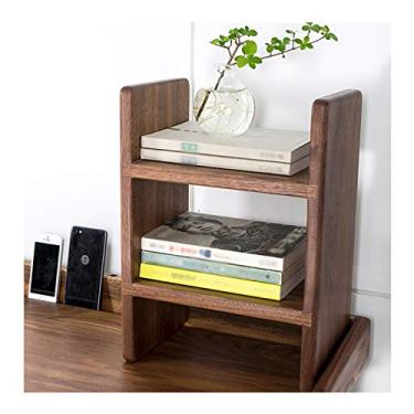 Imagem de KIZQYN Estante de livros de madeira de 2 camadas prateleira de armazenamento organizador de mesa rack de armazenamento de escritório estilo livre H prateleira de exibição de madeira, G 30 cm × D 18 cm × A 40 cm estante (cor: nogueira preta)