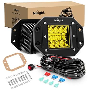 Imagem de Nilight 2 peças de 42 W de montagem embutida âmbar com feixe de luz de LED para foco atualizado combo de feixe de luz de condução LED com chicote de fiação de 16 AWG, kit de 2 cabos