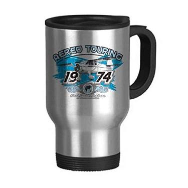 Imagem de 1974 Plane Aereo Touring Pattern Caneca de viagem Tampa Flip Aço Inoxidável Copo Carro Tumbler Thermos