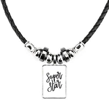 Imagem de DIYthinker Colar com citação Super Star Joias Torque Pingente de corda de couro