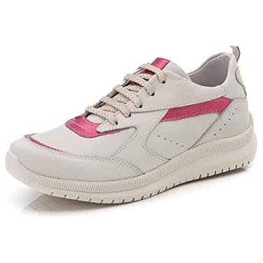 Imagem de Tênis Casual Feminino de Couro Legitimo Branco e Pink (36)