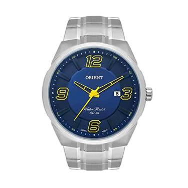 Imagem de Relógio Orient Masculino Prata MBSS1385 D2SX Mostrador Azul Numero Amarelo