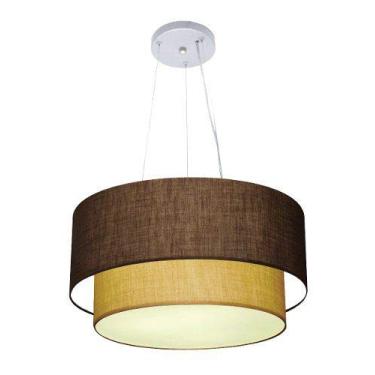 Imagem de Lustre Pendente Duplo Cúpula Tecido 25/50x40 cm, Vivare Iluminação, Pendente4061 LCLP, Café/Palha, Médio