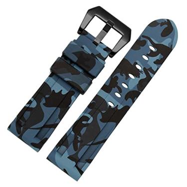 Imagem de DFAMIN Pulseira de silicone para PAM111 386 441 series pulseiras 20mm 22mm 24mm 26mm pulseira de camuflagem esportiva impermeável (Cor: Camo azul preto, Tamanho: 24mm)