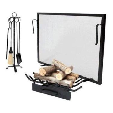 Imagem de Kit 3 pcs Para Lareira Tela 80x50, Grelha de Canto E Acessorios em Argola Preto