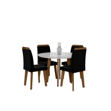 Imagem de Mesa De Jantar Turmalina Com 4 Cadeiras Diamante Pés Oblongo Branco Com Aveludado Preto – RV Moveis