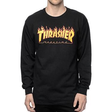 Imagem de CAMISETA MANGA LONGA THRASHER FLAME LOGO PRETA-Masculino
