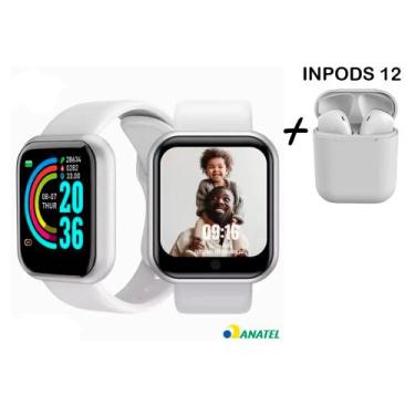 Imagem de Kit Relogio Smartwatch Inteligente Y68 D20 + Fone Inpods 12 Bluetooth