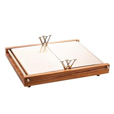 Imagem de Bandeja de Madeira com Aço Inox Teca Champanhe W 33cm x 29cm x 9cm - Wolff Craft