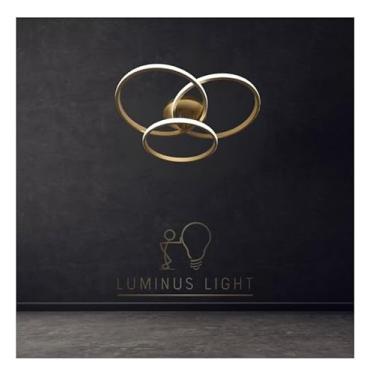 Imagem de Luminária Paflon Selene LED Dourado 3 Anéis: Iluminação Elegante, Design Moderno, Bivolt 4000K, Sofisticação e Durabilidade para sua Sala de Estar e Jantar