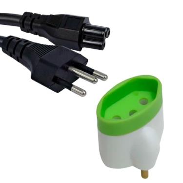 Imagem de Kit Cabo de Força 1,50 mts Notebook Tripolar + Adaptador de Tomada Padrão Antigo