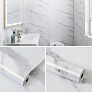 Imagem de Papel De Parede Moveis Bancadas Contact Adesivo Marmore Lavável 5 M X 60cm (Branco)