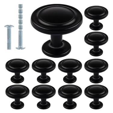 Imagem de Kalolary Puxadores pretos para armário de cozinha, puxadores redondos de 3,5 cm, puxadores de armário de orifício único para gavetas de cômodas, ferragens de armário de banheiro - pacote com 10