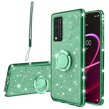 Imagem de KuDiNi Capa de telefone para Revvl v+ 5g t-Mobile, Revvl V Plus 5G para mulheres Glitter Crystal Soft Clear TPU Luxo Bling Capa protetora com alça de suporte para Revvl V Plus 5G (Verde purpurpurina)