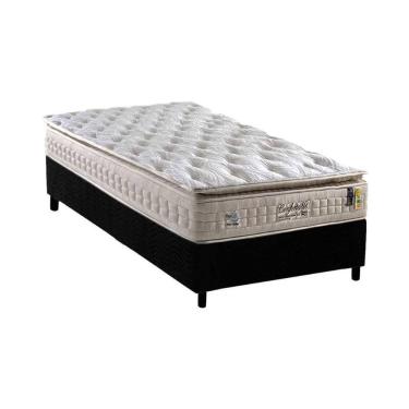 Imagem de  Cama Box Box Solteiro: Colchão Molas MasterPocket Ensacadas Anjos Confortable + Base CRC Suede Preto(96x203)