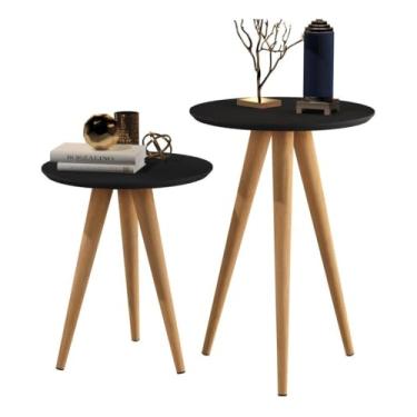 Imagem de Kit Conjunto 2 Mesas Apoio e Canto Lateral Maju para Sala Sofá (Preto)