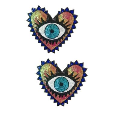 Imagem de Operitacx 2 Peças manchas olhos do coração Patch olho com lantejoulas Patch olho para roupas tapa-olho brilhante ferro no remendo decoração remendos costura remendos para roupas