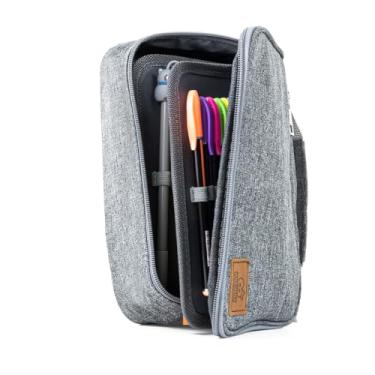 Imagem de Estojo Escolar Feminino Masculino Grande Box 100 Pens Ziper Resistente Escolar Papelaria Fofa Infantil Unissex Organizador De Lápis Canetas Marcadores Lapiseiras Borrachas Apontadores (Cinza)