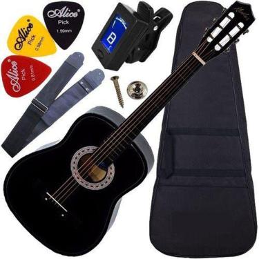 Imagem de Kit Violão Barato Acústico Aço Bk Com Capa + Acessórios