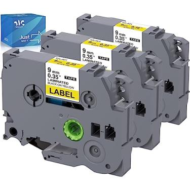 Imagem de Weemay Pacote com 3 TZe-621 compatível com fita adesiva Brother P-Touch 9 mm 0,35 preta em amarelo TZe TZ Fita TZ-621 TZ621 TZe621 3/8 para impressora PTouch PTD210 PTD220 PTH110BP PTD410 PTD600