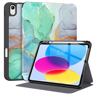 Imagem de Supveco Capa para iPad 10ª Geração 10,9 polegadas 2022 com suporte para lápis - [Suporte Apple Pencil 1ª Geração + Auto Wake/Sleep], capa premium com suporte fólio com capa traseira de TPU macio para iPad 10ª geração - verde mármore